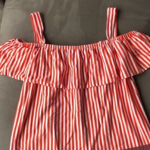 Orange and white striped off the shoulder tank top